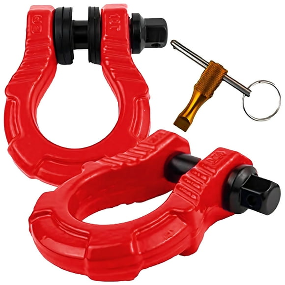 GearAmerica UBER Manilles avec Verrou Antivol - 80,000 Lbs (40 T) Force - Connectez Sangle de Remorquage Ou Ligne de Treuil pour Récupération Tout-Terrain, Anneaux en D et Goupille de Sécurité UBER - Rouge, Lot de 2