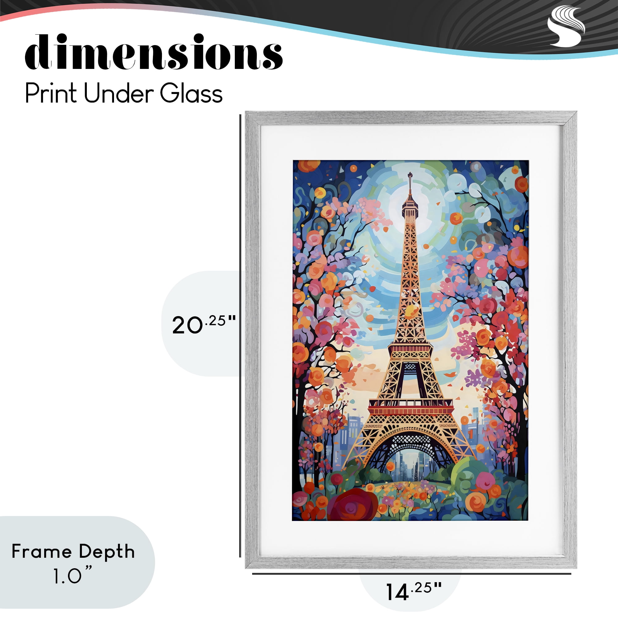 Stupell Industries Eiffel Tower Nighttime Bloom Gray Framed Print Under Glass, design by Creative Studio
