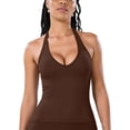 thumbnail image 3 of Pxxlle Workout Tank Tops for Women with Built In Bra Push Up Halter Neck Yoga Top Slim Fit Sleeveless Shirts for Pilates Gym Fitness Coffee L, 3 of 10