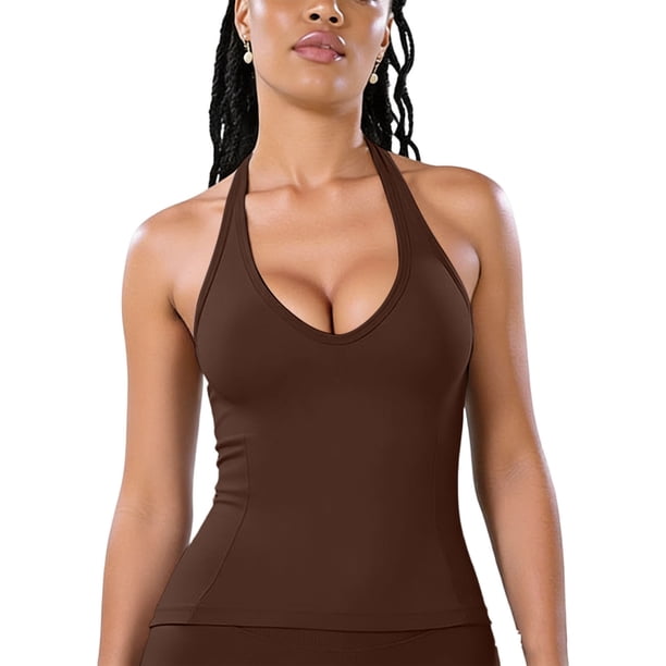 Yoga Tank Tops para Mujeres Fuera Del Hombro Push-Up Acolchado sin Costuras Espalda Fitness Pilates Transpirable Humedad-Wicking Poliéster