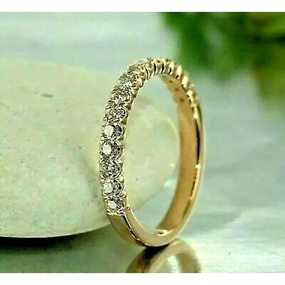 1.00 Ct Round Cut Lab Created Diamond Wedding Band Ring 14K Yellow Gold Plated