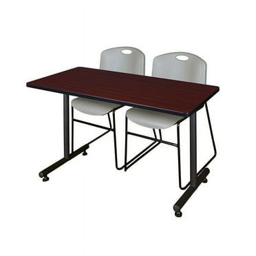 Regency 48" x 30" Kobe Training Table- Mahogany and 2 Zeng Stack Chairs- Grey