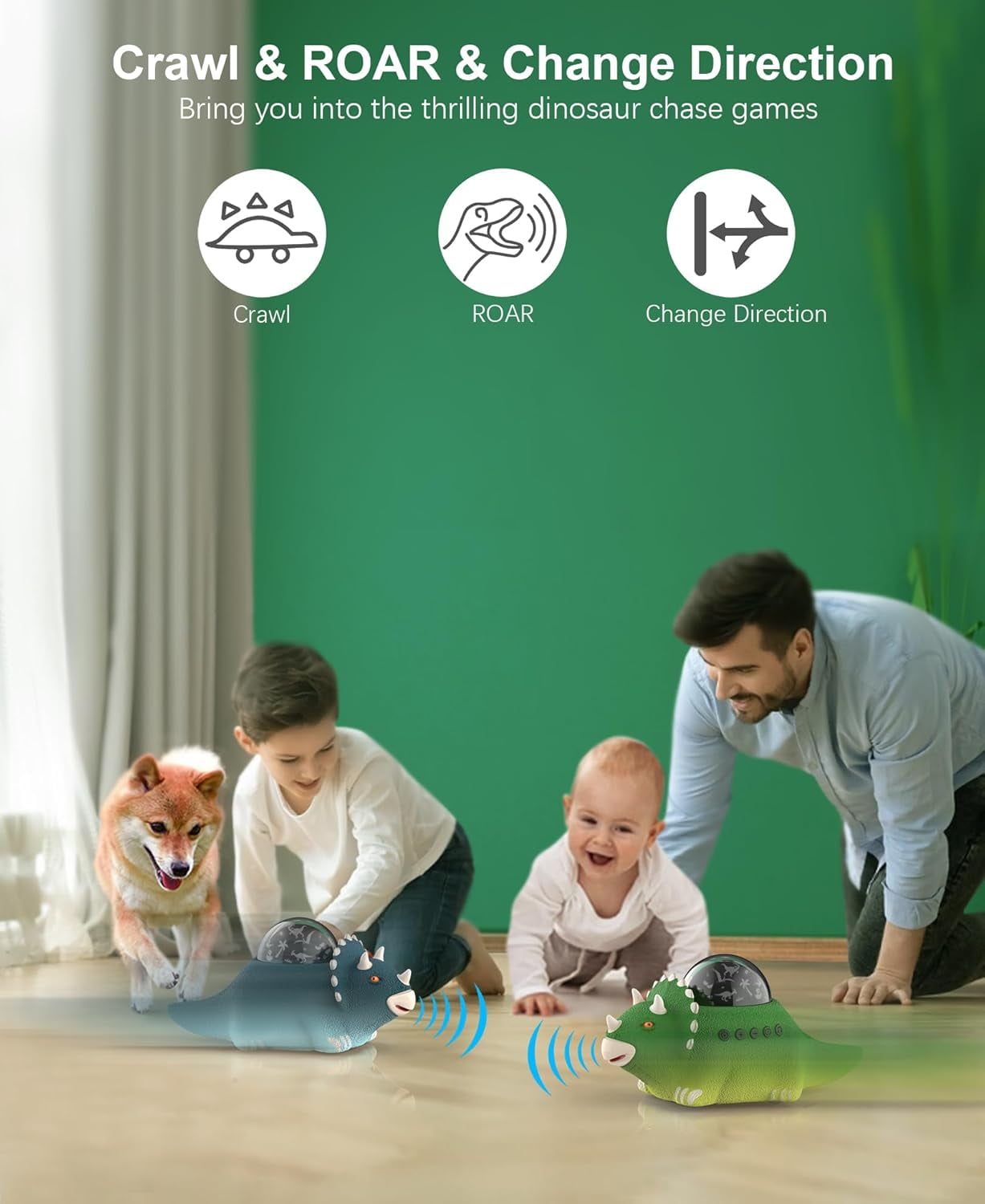 Dinosaur Night Light for Kids, Dino Night Lamp with Dinosaur Sound, Crawling, White Noises, Rotating Colorful Ceiling Projector for Bedroom(Green)