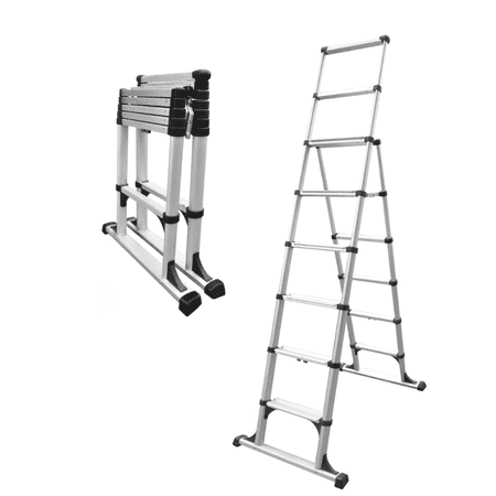 Telesteps 8 ft Telescoping A-Frame Step Ladder, 12 ft Reach, 32 in Closed Height, 375 lb Type 1AA (12ES)