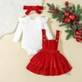 thumbnail image 3 of Owordtank Newborn Baby Girls Christmas Outfits Long Sleeve Onesie Romper+Velvet Suspender Skirts+Headband Clothes for 0-18M, 3 of 7