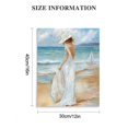 Abstract Beach & Girl Artwork Picture Blue Seascape Painting Coastal Wall Art on Canvas for