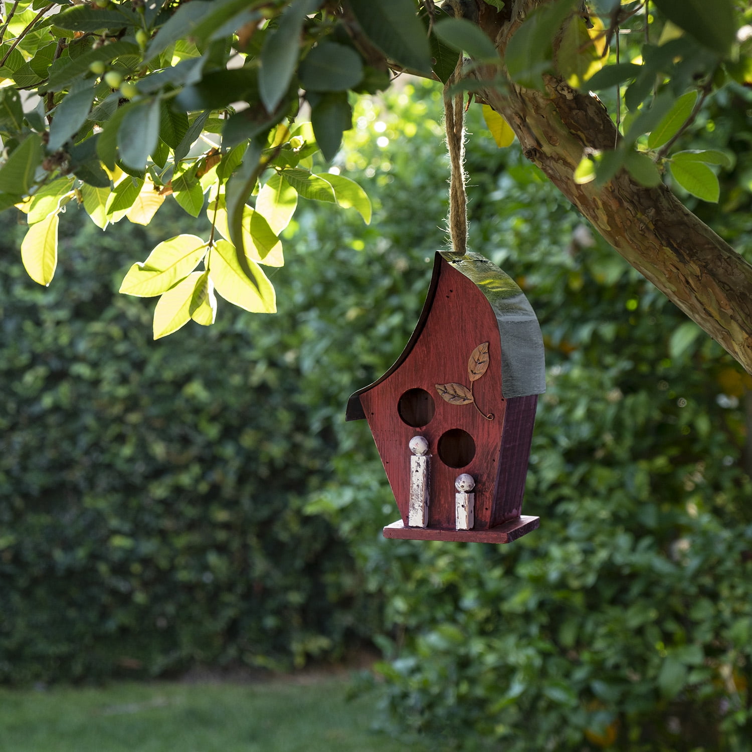 Alpine Corporation 12Inch Hanging Modern Artful Bird House, Red