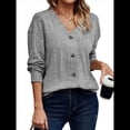 thumbnail image 3 of Camisetas de Larga para Mujer, Blusas Tipo Túnica con Cuello en V, Elegantes, Informales, Acanaladas, Holgadas y Cómodas, para . Gris L, 3 of 8