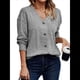 thumbnail image 3 of Camisetas de Larga para Mujer, Blusas Tipo Túnica con Cuello en V, Elegantes, Informales, Acanaladas, Holgadas y Cómodas, para . Gris L, 3 of 8