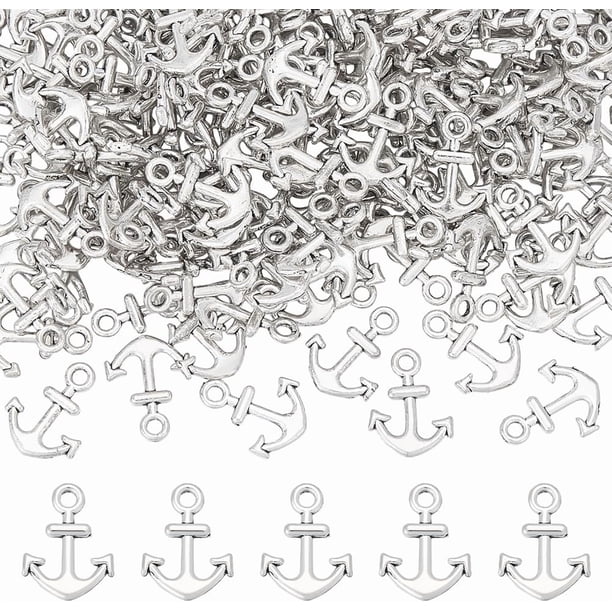200 piezas de dijes de ancla de aleación tibetana, colgante de ancla náutica vintage con temática oceánica, dije de barco de plata para hacer pulseras y joyas.