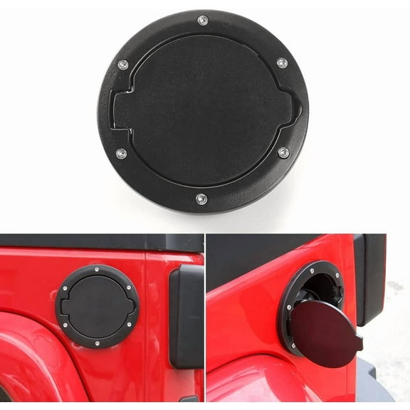 Aluminum Gas Cap Fuel Filler Door Cover for Jeep Wrangler 2007-2018 JK & Unlimited Accessories (Black)