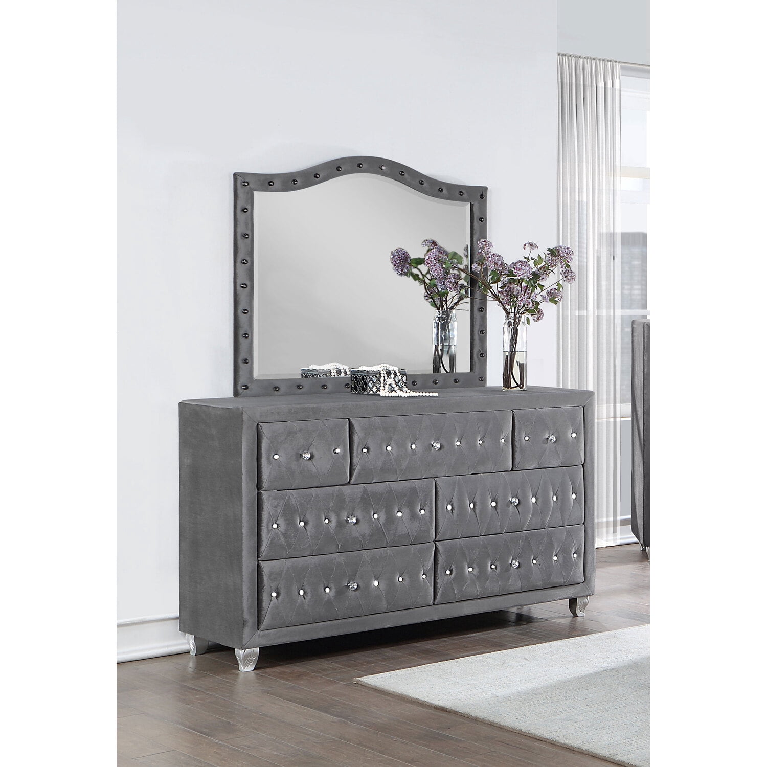 grey velvet dresser with mirror Deanna | Storage units for furniture retail LowStock:42550415392819