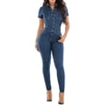thumbnail image 2 of ZHOGXU Womens Denim Overalls Short Sleeve Lapel Buttons Comfortable Fashion Slim Fit Romper Jumpsuit For Casual Daily Wear,Blue,L, 2 of 9