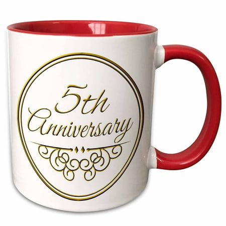 3dRose 5th Anniversary gift - gold text for celebrating wedding anniversaries 5 fifth five years together - Two Tone Red Mug, (Best 5th Year Wedding Anniversary Gifts)