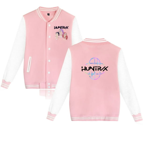 Moonsky K/P0p Dem 0n Hunters Fashion Women's Baseball Jacket Contrast Color Cardigan Jacket Spring and Autumn Teen Boys & Girls Baseball Uniforms Womens& Mens Baseball Jacket (Rosa L)