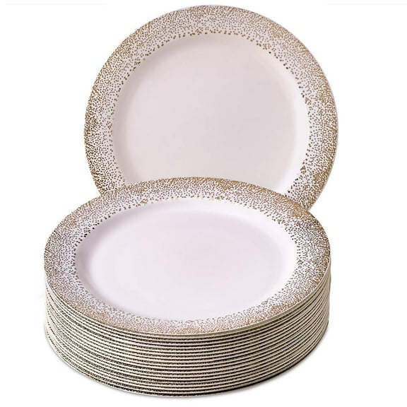 DISPOSABLE PLASTIC DINNER PLATES 10.25" Gold Mist 20 pc