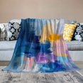 thumbnail image 2 of WERPE Flannel Material Blanket Gold and Blue Abstract Art White, 2 of 6