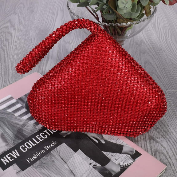 TOPCHANCES Women's Rhinestone Clutch Evening Bags Sparkly Glitter Triangle Purse for Prom Cocktail Party Wedding Engagement, Red