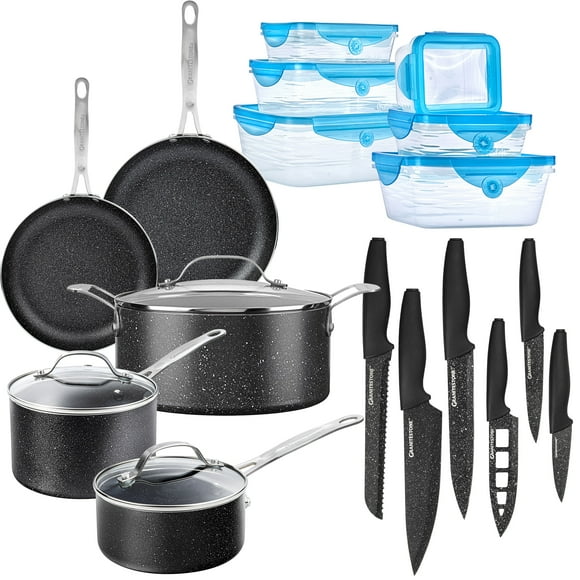 Juego de Ollas y Sartenes de Cocina Granite Stone 26 Piezas Juego de Cuchillos Nutriblade