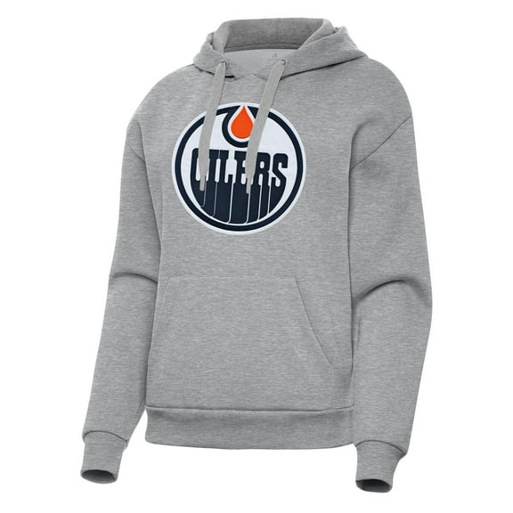 Women's Antigua Heather Gray Edmonton Oilers Victory Pullover Hoodie