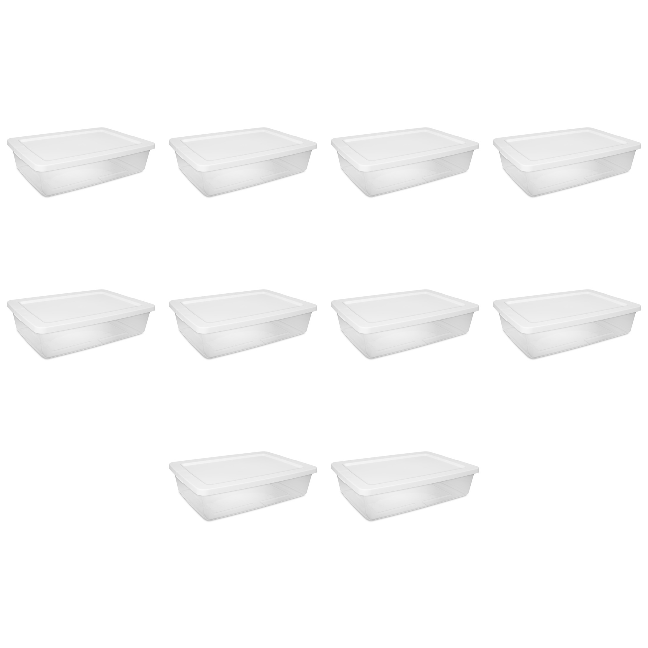 Sterilite Small Storage Bin, 28 Quart Clear Plastic Storage Container with Snap-On Lid, White, 10 Pack