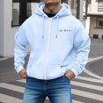 thumbnail image 2 of RUTAYY Men's Zip Up Hoodie Long Sleeve Front Pocket Cursive Letter Graphic Jacket Sweatshirt Light Blue, 2 of 4