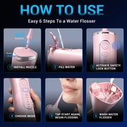 MySmile LP211 Portable Water Flosser Cordless for Teeth Braces, Electric Water Dental Flossers, Oral Irrigator, IPX7 Waterproof, 5 Modes, 8 Jet Tips, 260ml Tank, 1 Travel Bag, Pink