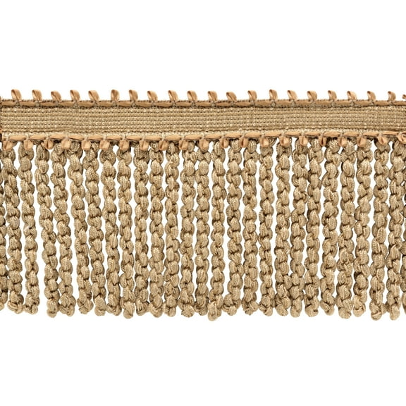 4" (10cm) Heirloom Collection Contemporary Bullion Fringe Trim with Fancy Ribbon Header # BFHR4,, Oak Beige #81878 (Tan Beige) Sold By The Yard (36"/3 ft/0.9m)