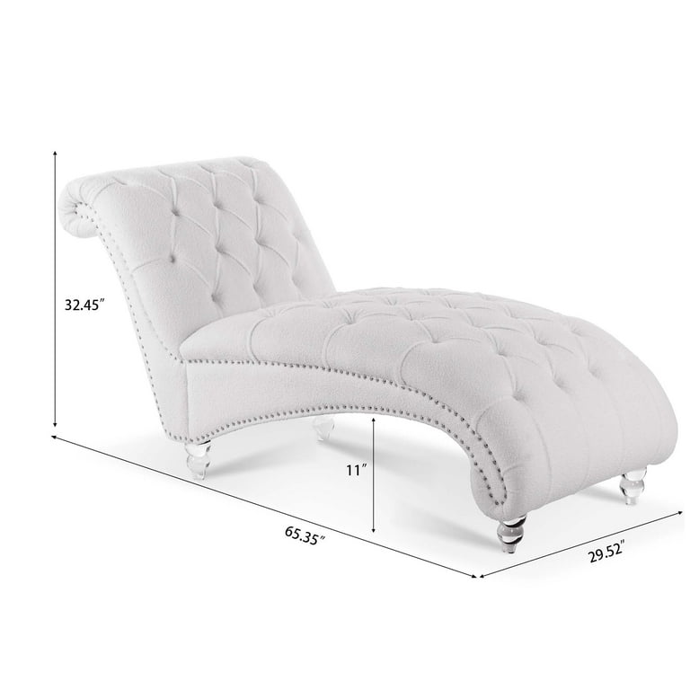 Elegant Chaise Lounge Fabric Tufted Upholstered Lounge Chair with Acrylic Legs and Nailhead Trim Armless Sleeper Sofa Chair for Living Room Bedroom