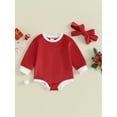 thumbnail image 2 of Infant Baby Girls 2 Piece Outfits Solid Color Christmas Long Sleeve Romper and Cute Headband Set, 2 of 9