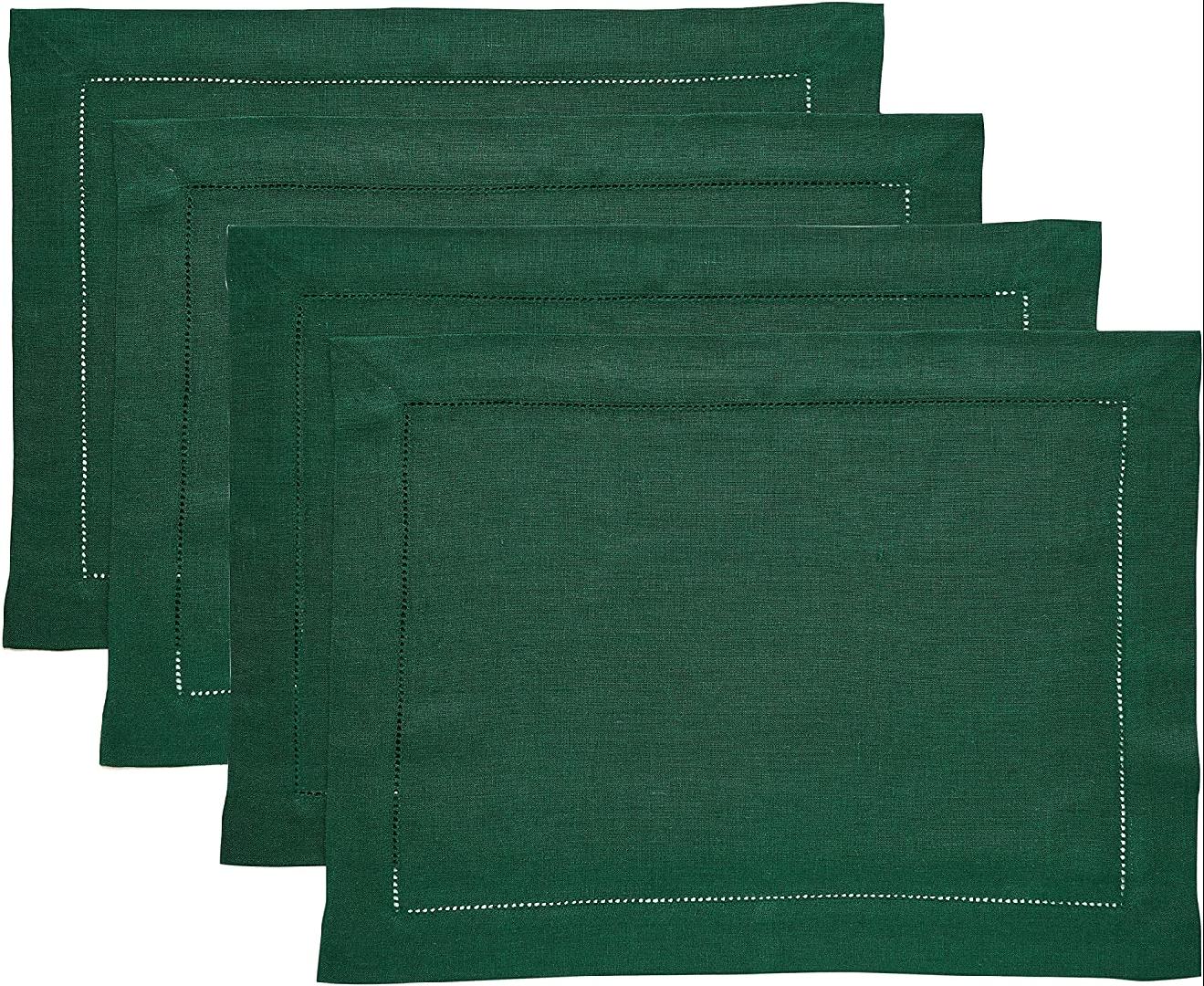 Linen Placemats 14 x 19 Inch 100 Pure Linen, Rainforest Green