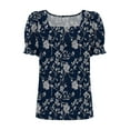 thumbnail image 5 of ITSAME Blouse for Womens, Square Neck Floral Prints Bubble Short Sleeve Summer 2025 Casual Dressy Tops Navy XL, 5 of 6