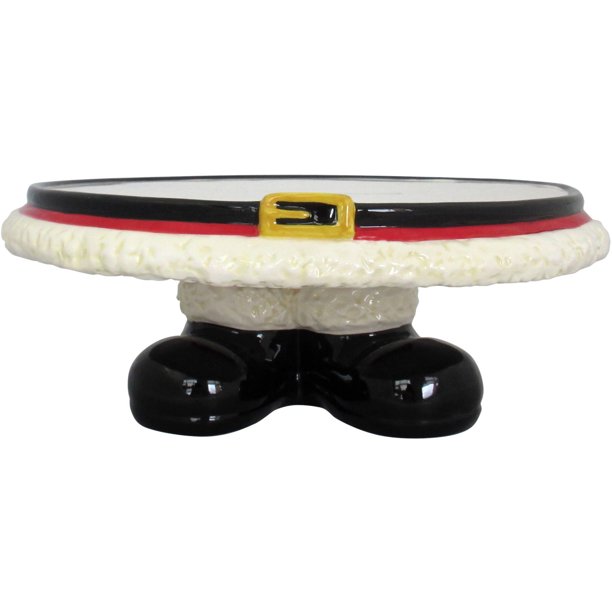 Holiday Time Earthenware Santa Claus Cake Stand