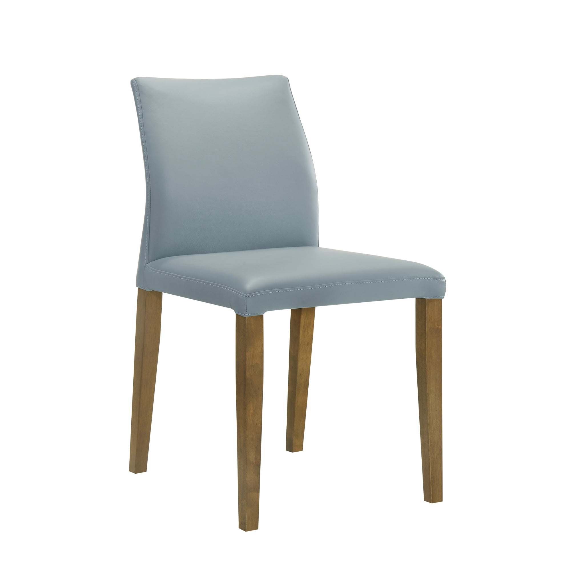 Elyza Full Back Top Grain Leather Upholstered Wood Dining Chairs in Blue - Set of 2