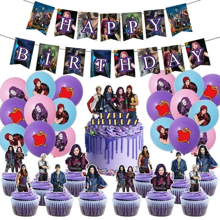 Descendants Birthday Party Decoration, Descendants Theme Birthday Banner, Cake Topper, Latex Balloons