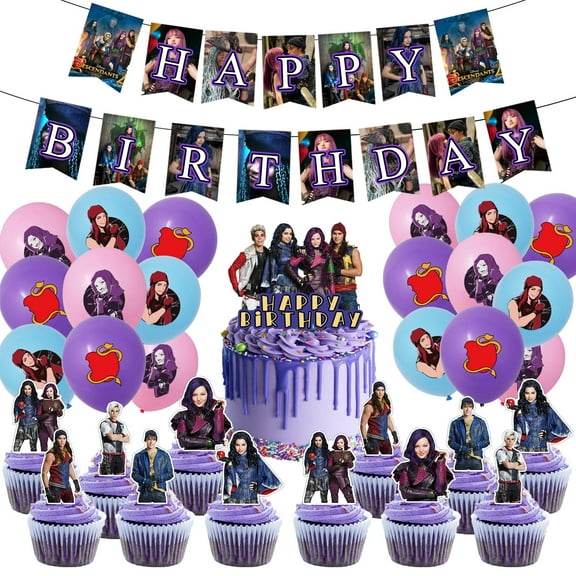 Descendants Birthday Party Decoration, Descendants Theme Birthday Banner, Cake Topper, Latex Balloons