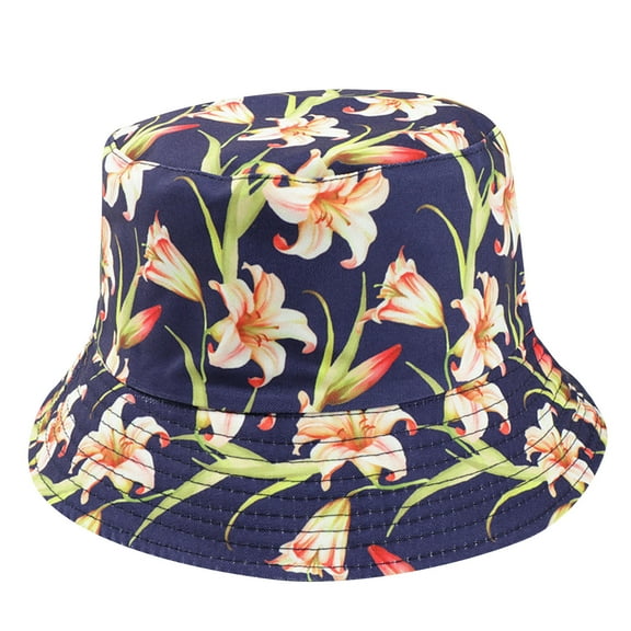 IROINNID Bucket Hat Unisex Summer Hawaiian Style Flower Print Outdoor Sun Protection Vacation Beach Bucket Hat Stylish Cap for Men Women,Navy