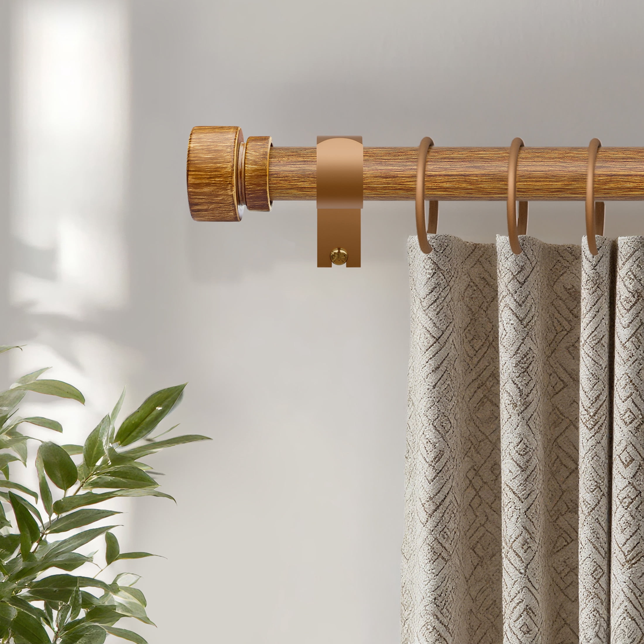 Yokila Wood Curtain Rods for Windows 16 to 60 Inches 1" Diameter Boho Decorative Heavy Duty Window Curtain Rod Adjustable with Solid Finials for Living Room Bedroom Kitchen Farmhouse Outdoor