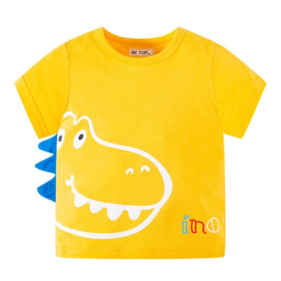 Chemises Garçons Enfants Bébés Garçons Imprimés de Dinosaures T-Shirts Été Manches Courtes Col Rond Hauts Tee T-Shirt Enfant Garcon Jaune 1 An-2 Ans