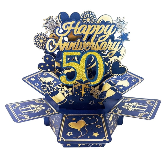 Sakiika 3D Pop-up Anniversary Greeting Card, 3D Blue Anniversary Card, Perfect Gift for Wife, Husband, Couples, Him or Her, Comes with Envelope and Blank Note Card