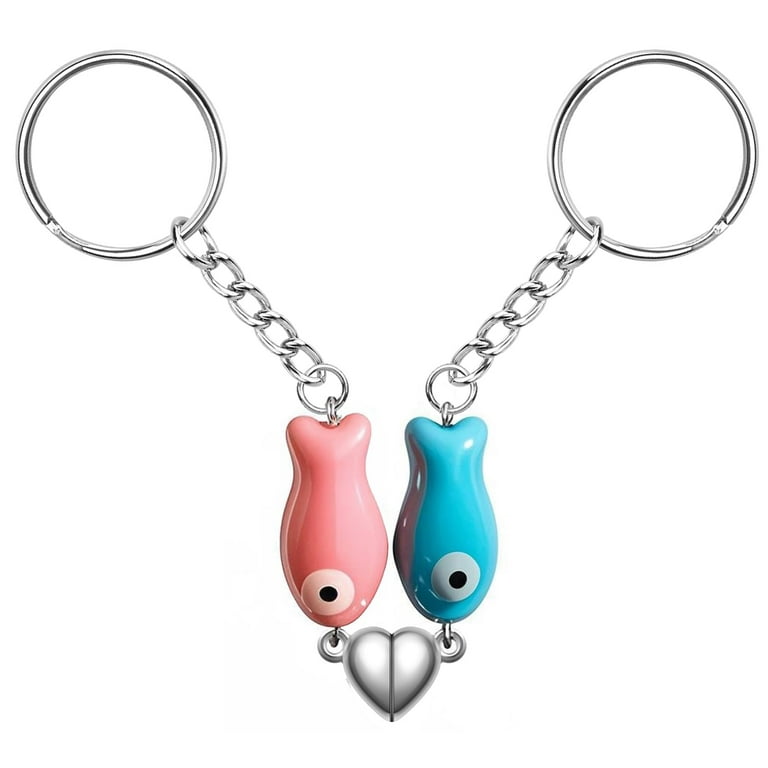 Matching Heart Keychain,Cute Ceramic Fish Matching Couples