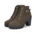 thumbnail image 5 of IUJSOY Womens Combat Boots Low Block Heel Fashion Lace up Chunky Short Boots Side Zipper Booties, 5 of 7