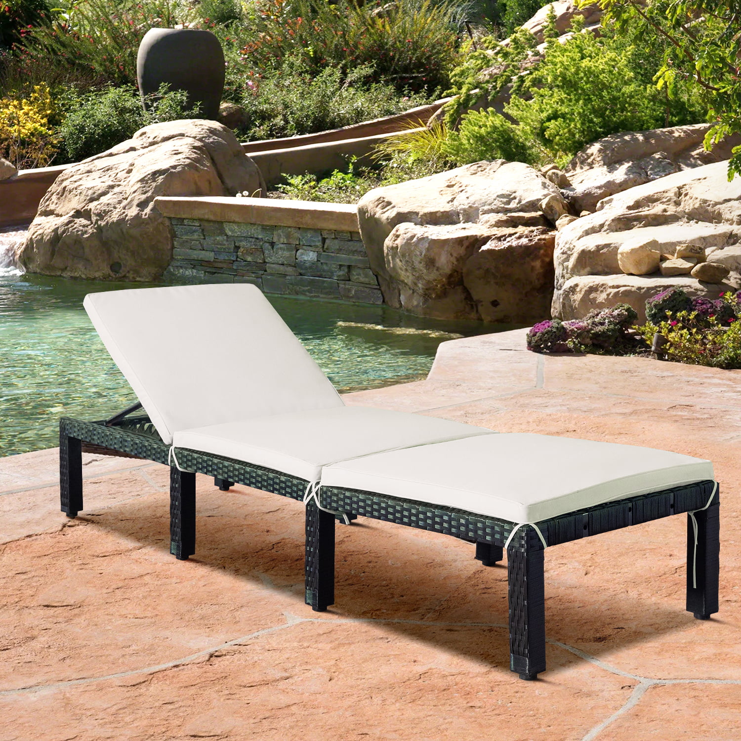 enyopro Outdoor Rattan Wicker Lounge Chair, Adjustable Reclining