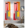 thumbnail image 5 of Pink Red Orange Curtains 63 Inch Length, Sheer Curtains for Bedroom Living Room Window Modern Abstract Oil Painted Geometric Rod Pocket Drapes Kitchen Curtains Small Half Window 42"x63" 2 Panels, 5 of 6