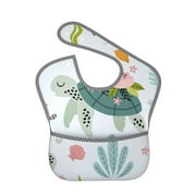 Bingfone Mess-Proof Baby Bib - Waterproof Bib For Baby Boy Or Girl With Food Catcher Pocket, Unisex-Turtle And Sea Life