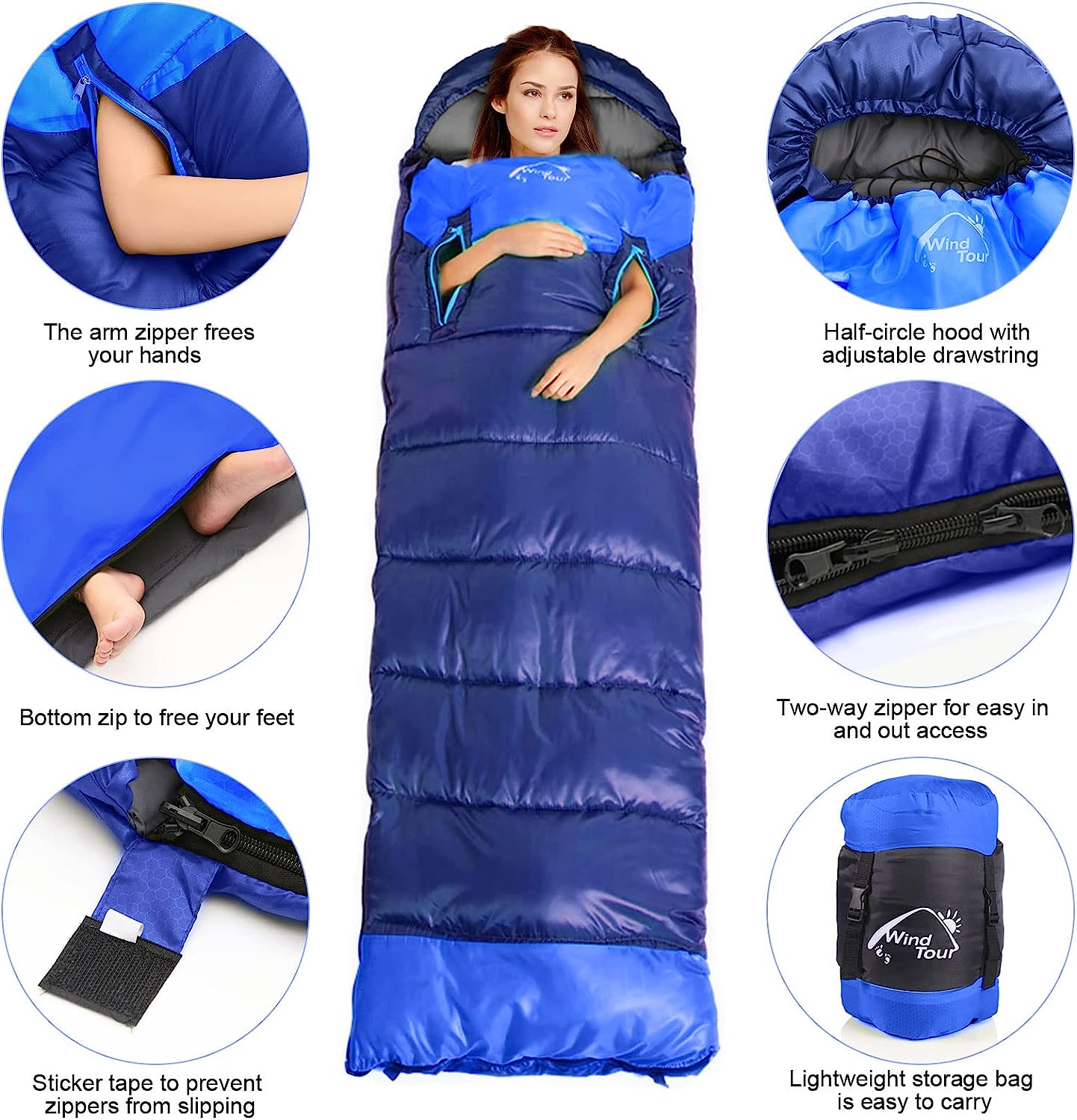 TOPCHANCES Camping Sleeping Bag for Adults - Lightweight Wearable Sleeping Bag with Compression Storage Sack Fits 5°F - 50°F Cold Weather (4.3lbs - Left Zipper)
