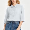 thumbnail image 6 of Mgmyaa Women's Flax Linen Button Shirt Collared 3/4 Sleeve Solid Color Regular Fit Loose for Spring Summer Office and Beach, 6 of 9