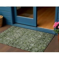 3' X 5' Green And Olive Green Oriental Washable Indoor Outdoor Area Rug