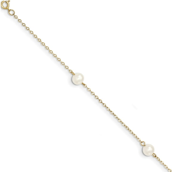 10K Yellow Gold 5-6Mm White Near Round Freshwater Cultured Pearl 3-Station Bracelet (Width 5.5) (Length 7.25) - Jbsp
