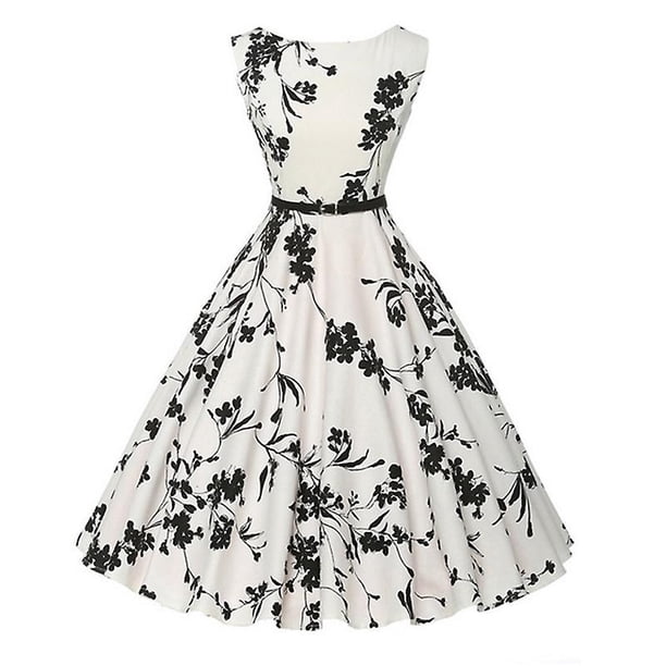 Mujeres Floral Rockabilly Hepburn Vestido Cóctel Swing Skater Vestidos